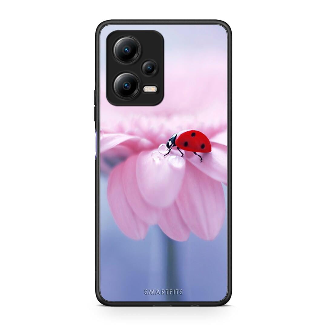 Θήκη Xiaomi Redmi Note 12 5G Ladybug Flower από τη Smartfits με σχέδιο στο πίσω μέρος και μαύρο περίβλημα | Xiaomi Redmi Note 12 5G Ladybug Flower Case with Colorful Back and Black Bezels