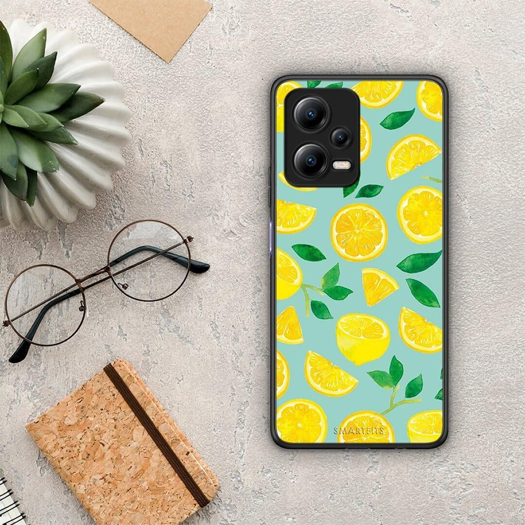 Θήκη Xiaomi Redmi Note 12 5G Lemons από τη Smartfits με σχέδιο στο πίσω μέρος και μαύρο περίβλημα | Xiaomi Redmi Note 12 5G Lemons Case with Colorful Back and Black Bezels