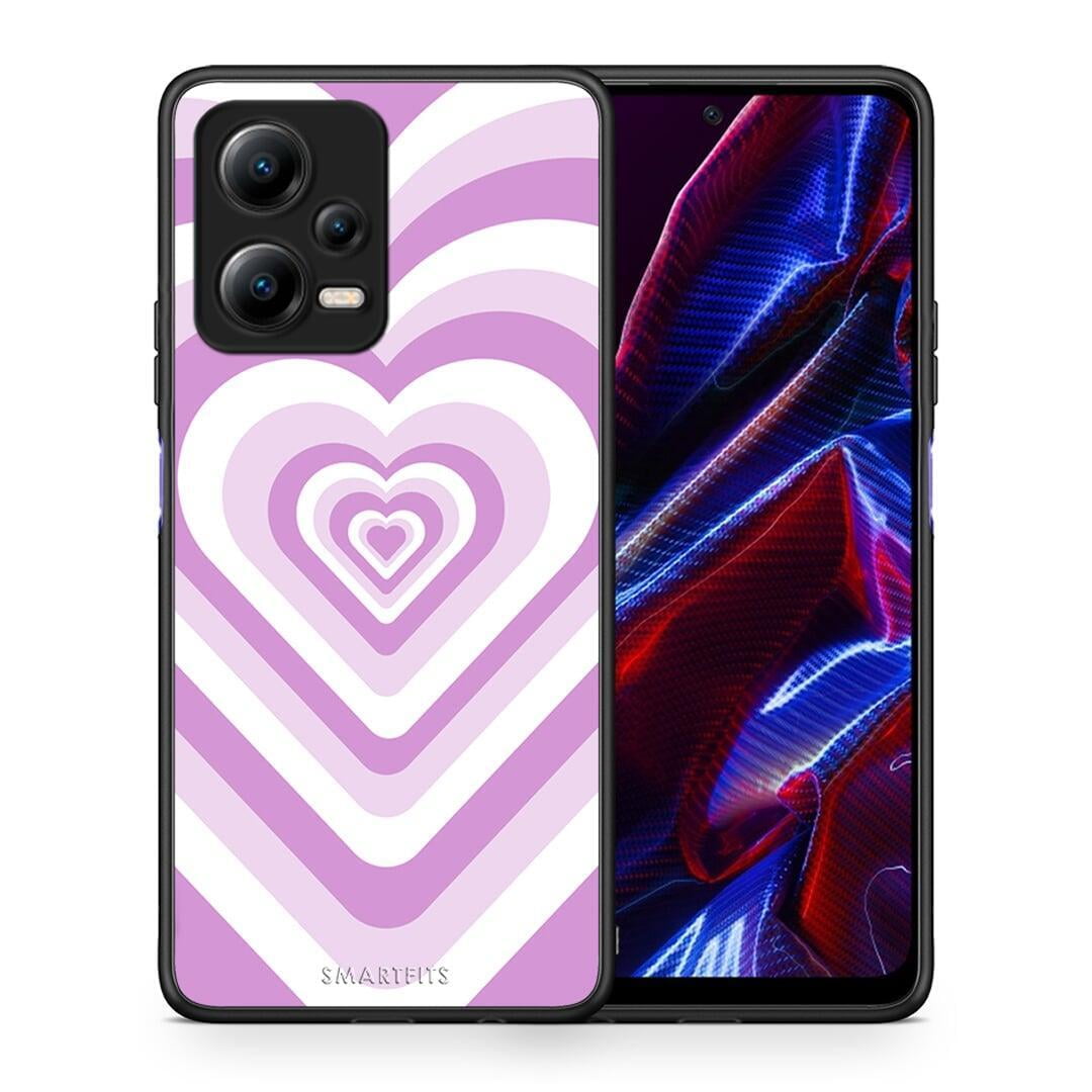 Θήκη Xiaomi Redmi Note 12 5G Lilac Hearts από τη Smartfits με σχέδιο στο πίσω μέρος και μαύρο περίβλημα | Xiaomi Redmi Note 12 5G Lilac Hearts Case with Colorful Back and Black Bezels