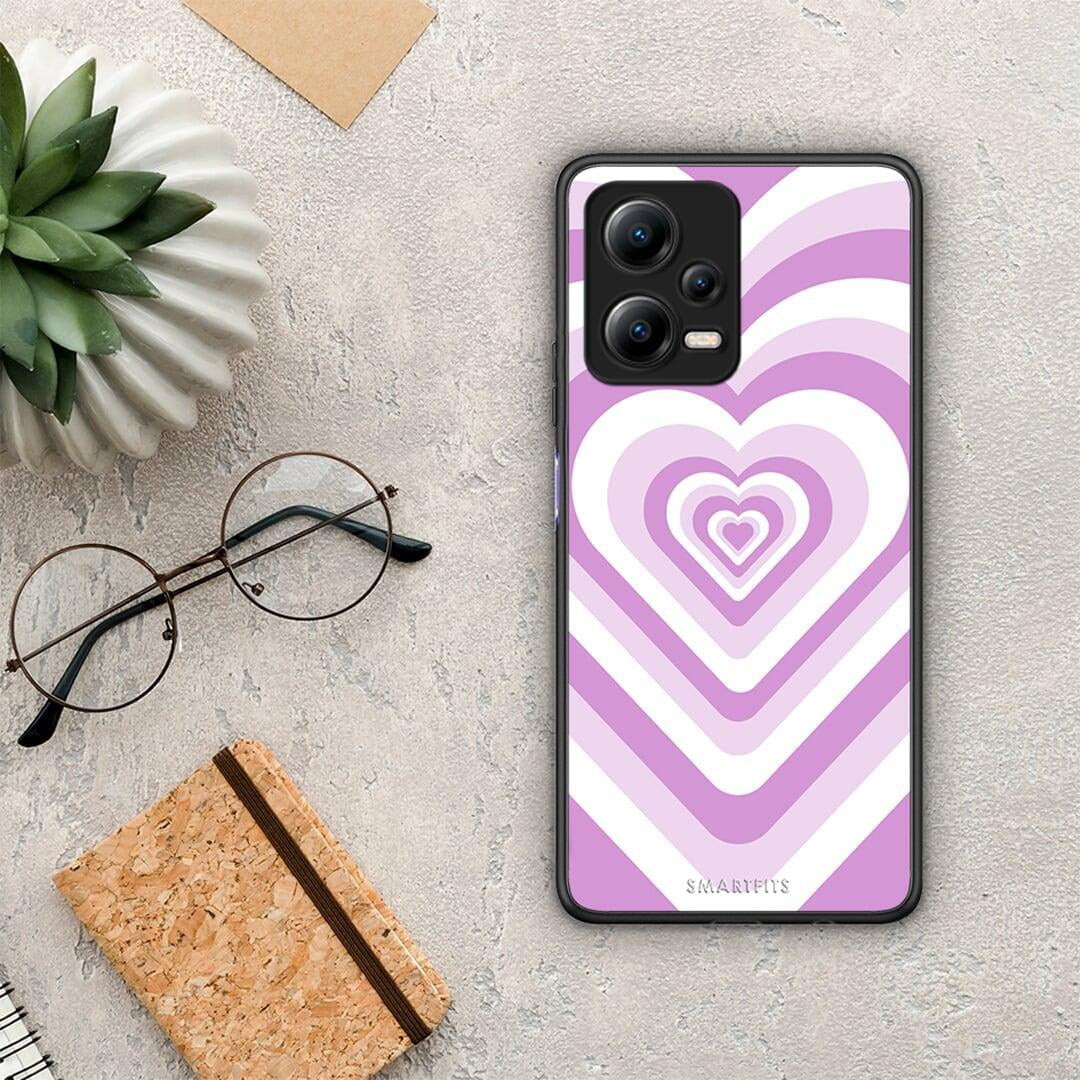 Θήκη Xiaomi Redmi Note 12 5G Lilac Hearts από τη Smartfits με σχέδιο στο πίσω μέρος και μαύρο περίβλημα | Xiaomi Redmi Note 12 5G Lilac Hearts Case with Colorful Back and Black Bezels