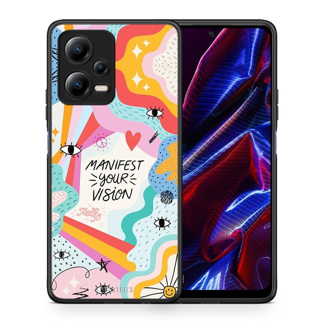 Θήκη Xiaomi Redmi Note 12 5G Manifest Your Vision από τη Smartfits με σχέδιο στο πίσω μέρος και μαύρο περίβλημα | Xiaomi Redmi Note 12 5G Manifest Your Vision Case with Colorful Back and Black Bezels