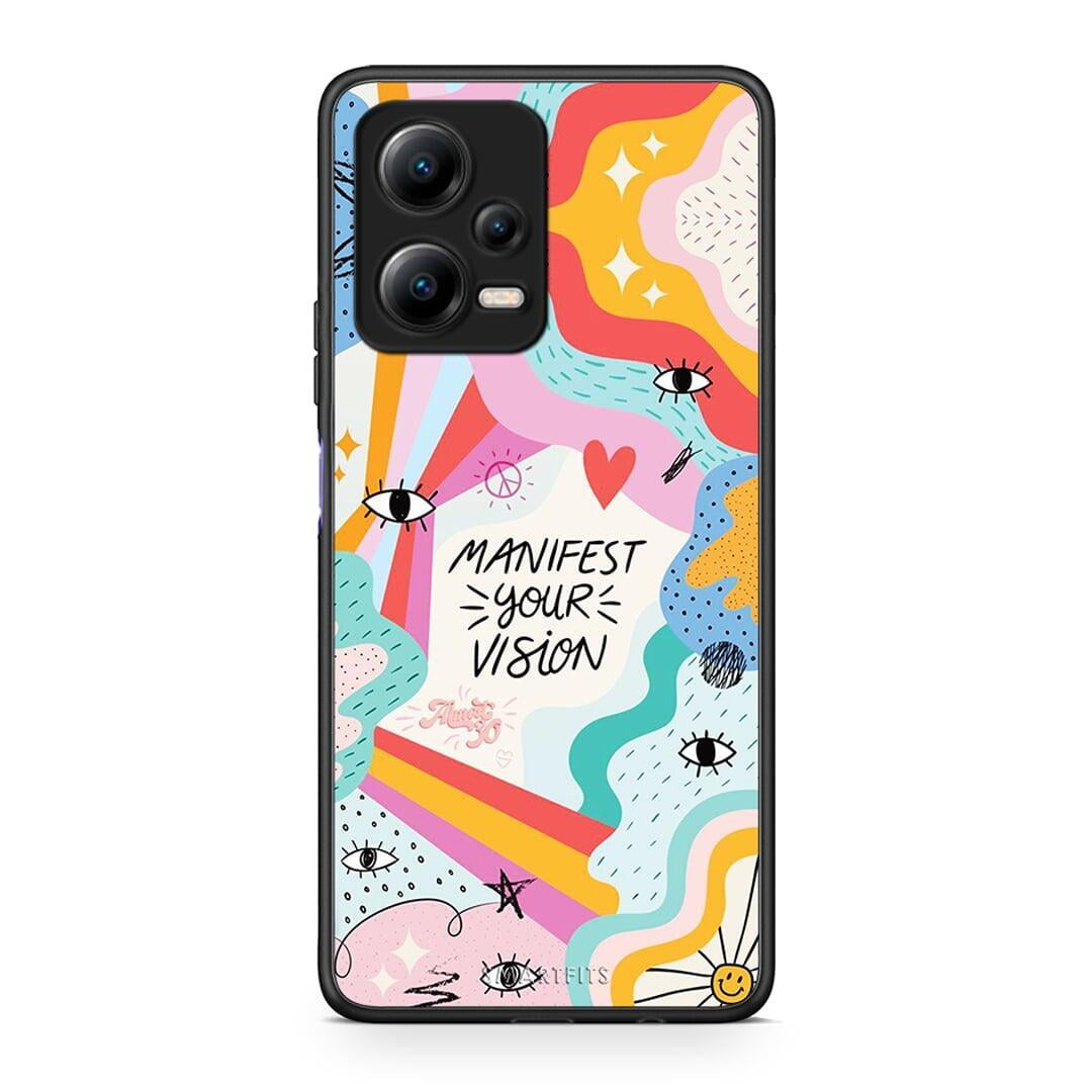 Θήκη Xiaomi Redmi Note 12 5G Manifest Your Vision από τη Smartfits με σχέδιο στο πίσω μέρος και μαύρο περίβλημα | Xiaomi Redmi Note 12 5G Manifest Your Vision Case with Colorful Back and Black Bezels