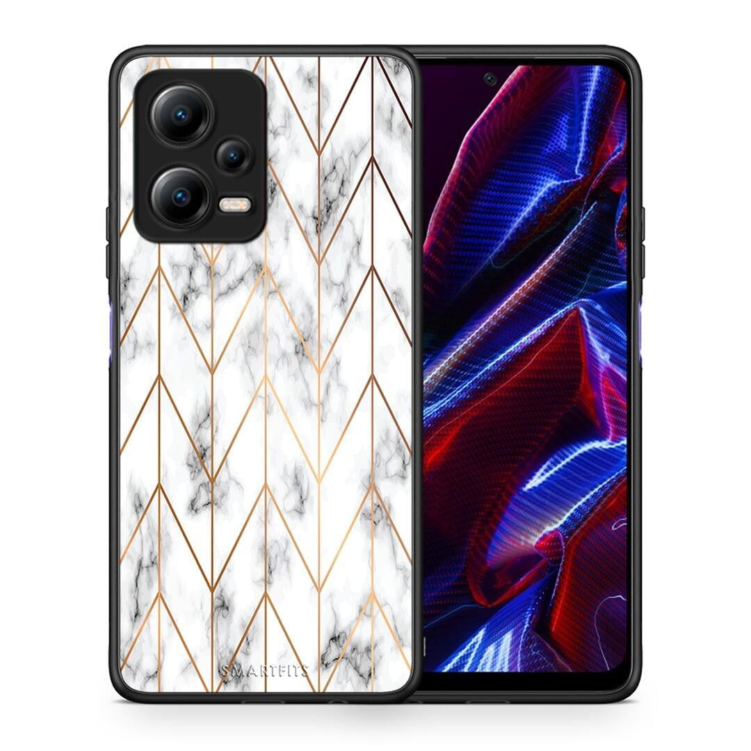 Θήκη Xiaomi Redmi Note 12 5G Marble Gold Geometric από τη Smartfits με σχέδιο στο πίσω μέρος και μαύρο περίβλημα | Xiaomi Redmi Note 12 5G Marble Gold Geometric Case with Colorful Back and Black Bezels