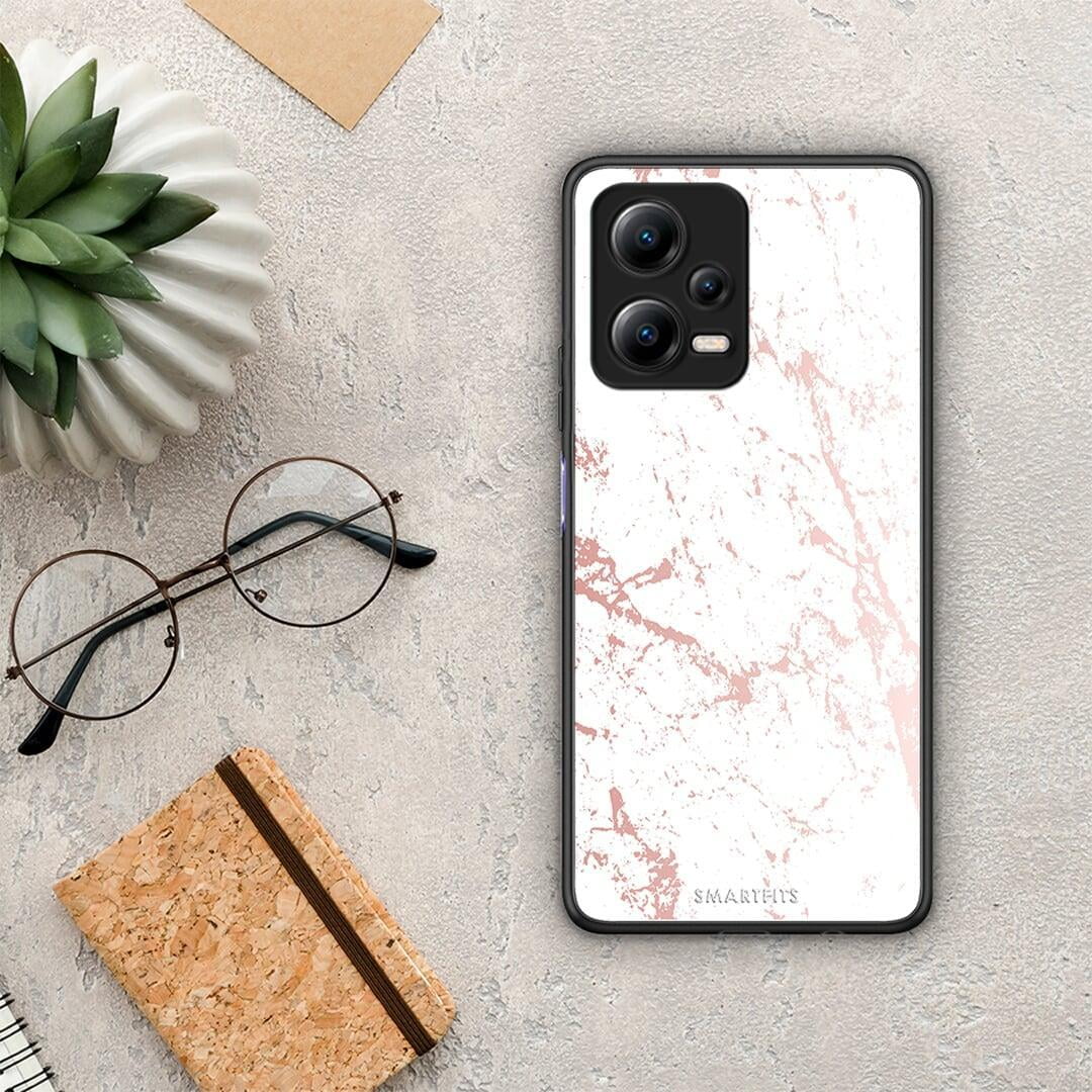 Θήκη Xiaomi Redmi Note 12 5G Marble Pink Splash από τη Smartfits με σχέδιο στο πίσω μέρος και μαύρο περίβλημα | Xiaomi Redmi Note 12 5G Marble Pink Splash Case with Colorful Back and Black Bezels