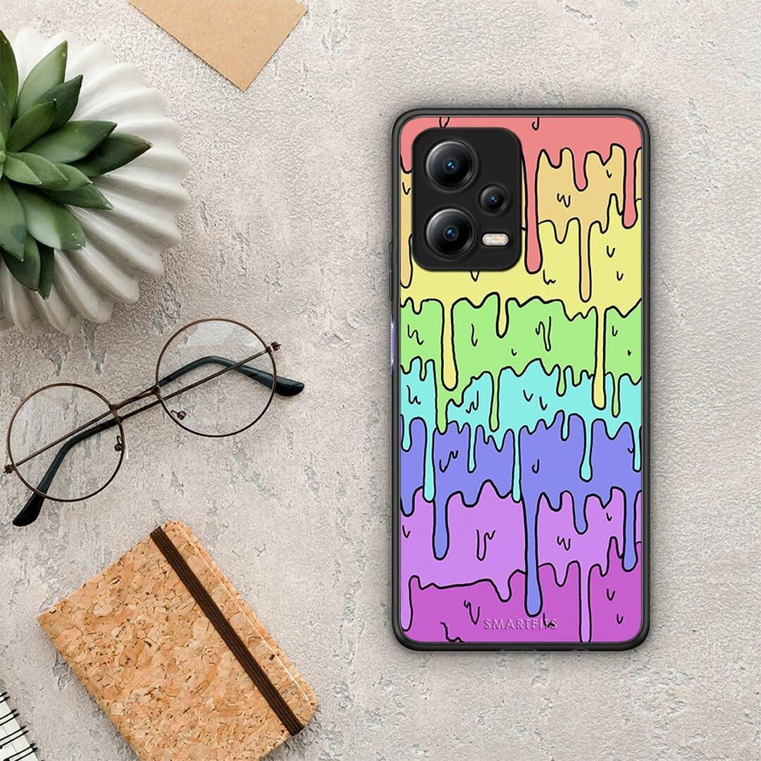 Θήκη Xiaomi Redmi Note 12 5G Melting Rainbow από τη Smartfits με σχέδιο στο πίσω μέρος και μαύρο περίβλημα | Xiaomi Redmi Note 12 5G Melting Rainbow Case with Colorful Back and Black Bezels