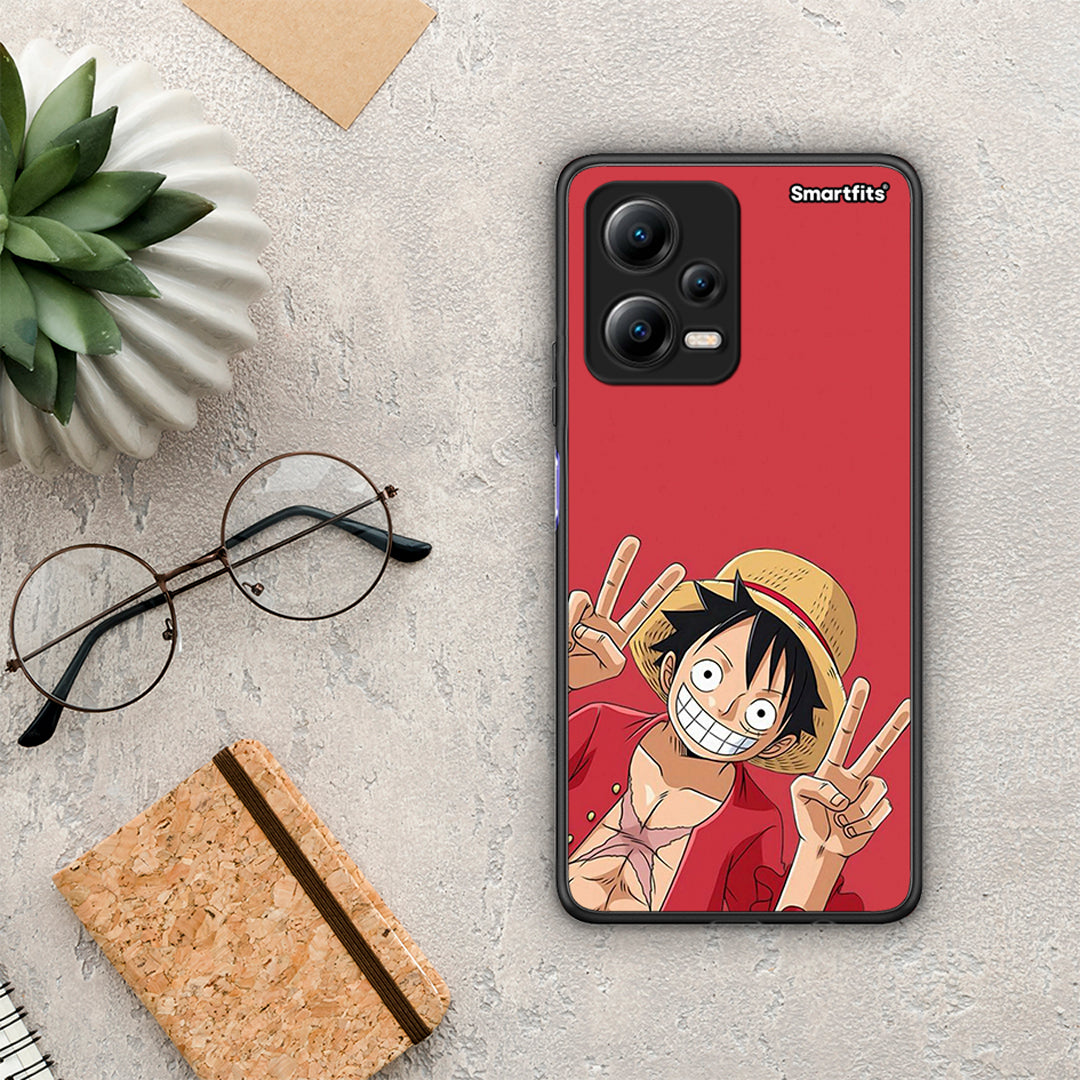 Θήκη Xiaomi Redmi Note 12 5G Pirate Luffy από τη Smartfits με σχέδιο στο πίσω μέρος και μαύρο περίβλημα | Xiaomi Redmi Note 12 5G Pirate Luffy Case with Colorful Back and Black Bezels