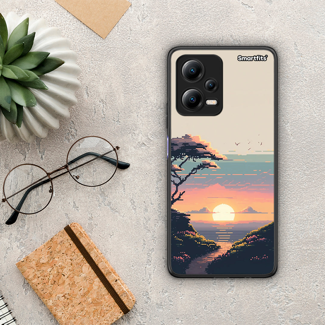 Θήκη Xiaomi Redmi Note 12 5G Pixel Sunset από τη Smartfits με σχέδιο στο πίσω μέρος και μαύρο περίβλημα | Xiaomi Redmi Note 12 5G Pixel Sunset Case with Colorful Back and Black Bezels