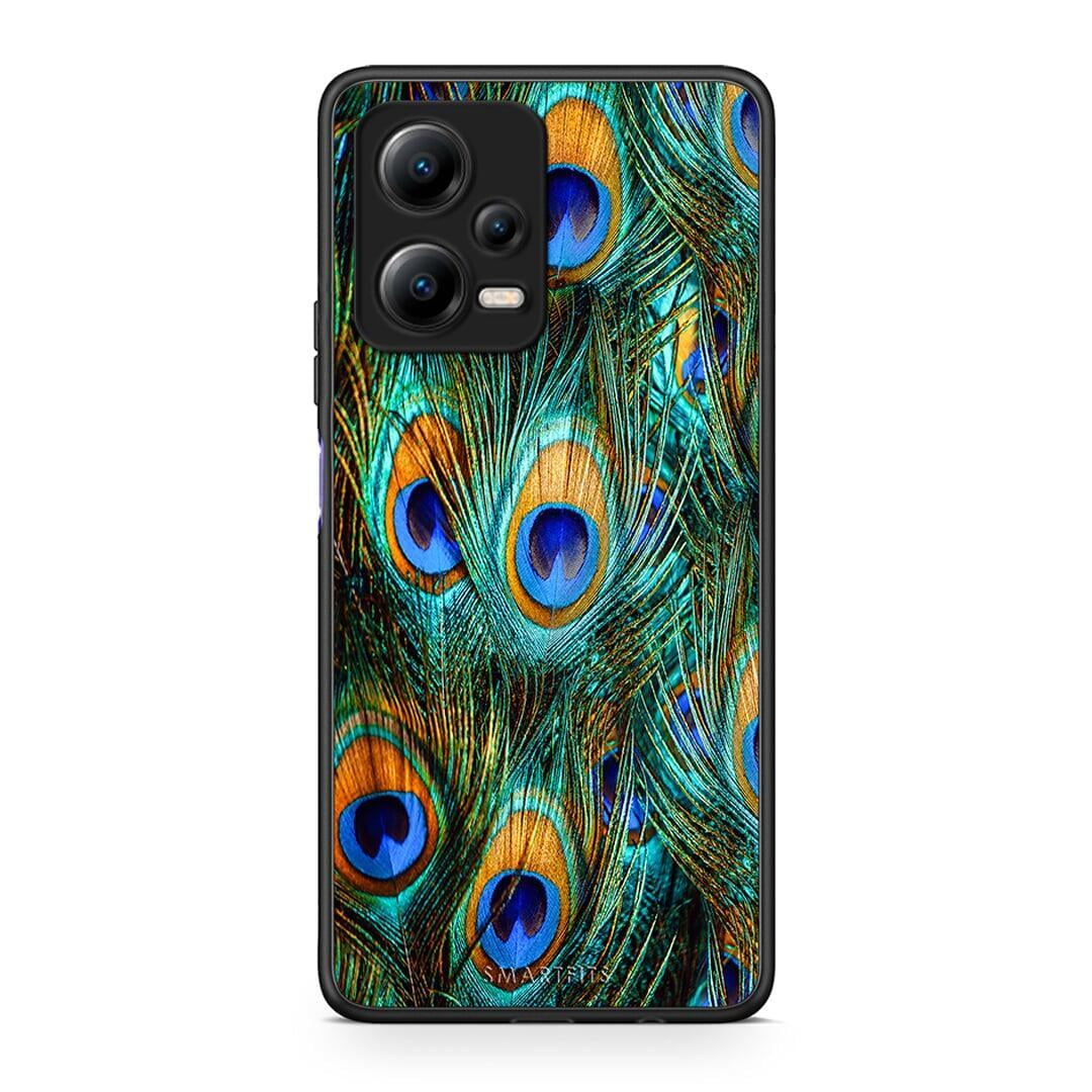 Θήκη Xiaomi Redmi Note 12 5G Real Peacock Feathers από τη Smartfits με σχέδιο στο πίσω μέρος και μαύρο περίβλημα | Xiaomi Redmi Note 12 5G Real Peacock Feathers Case with Colorful Back and Black Bezels