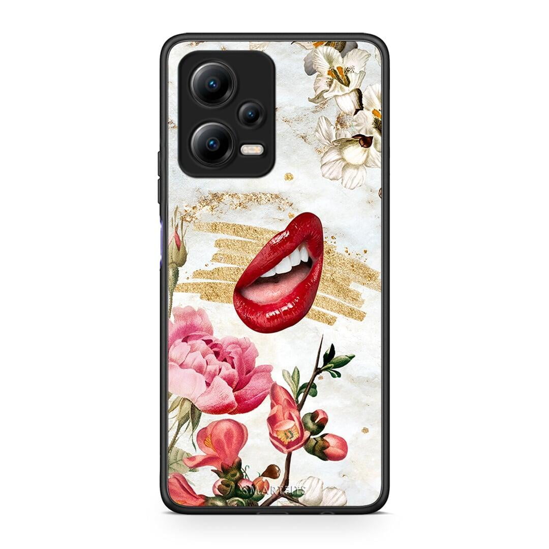 Θήκη Xiaomi Redmi Note 12 5G Red Lips από τη Smartfits με σχέδιο στο πίσω μέρος και μαύρο περίβλημα | Xiaomi Redmi Note 12 5G Red Lips Case with Colorful Back and Black Bezels