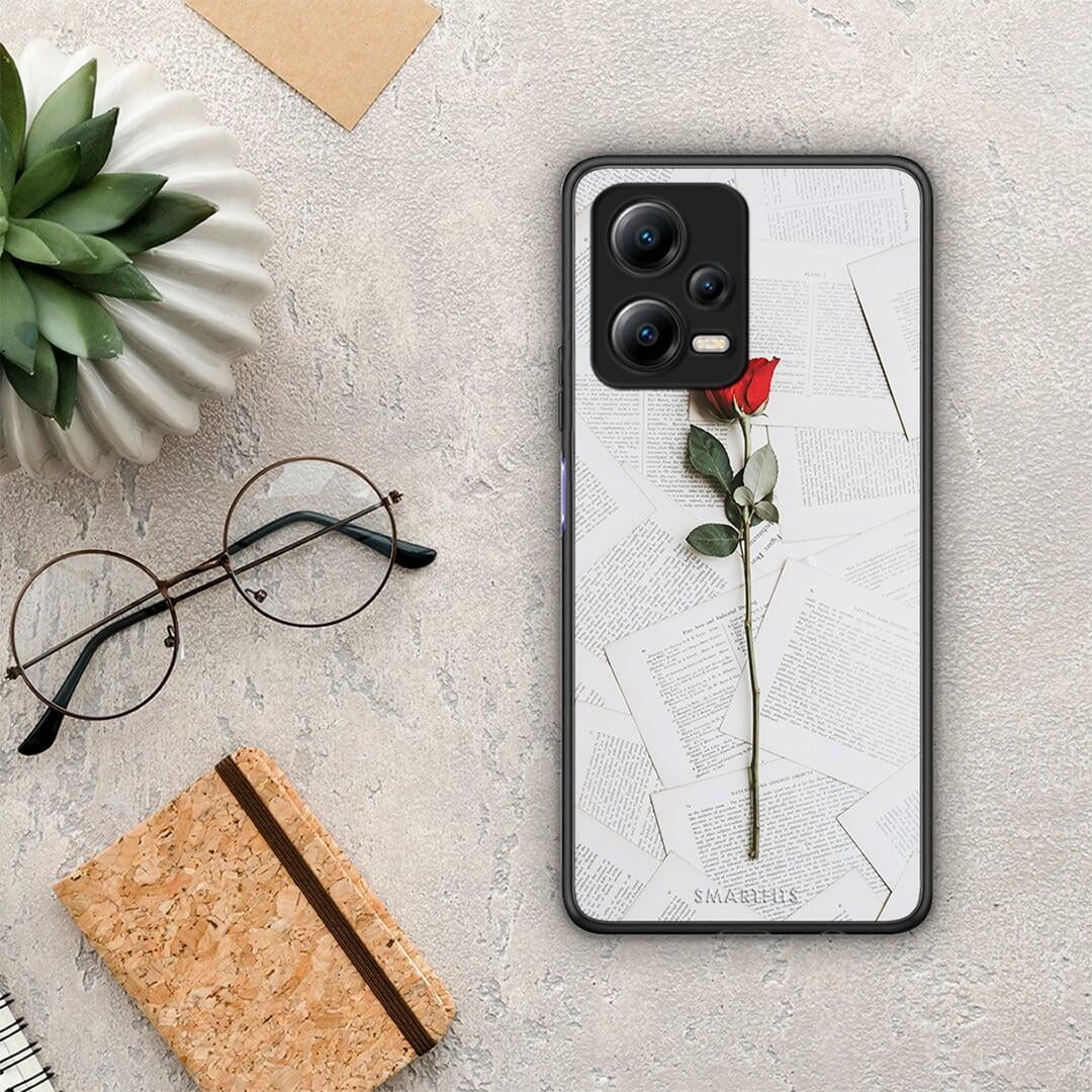 Θήκη Xiaomi Redmi Note 12 5G Red Rose από τη Smartfits με σχέδιο στο πίσω μέρος και μαύρο περίβλημα | Xiaomi Redmi Note 12 5G Red Rose Case with Colorful Back and Black Bezels