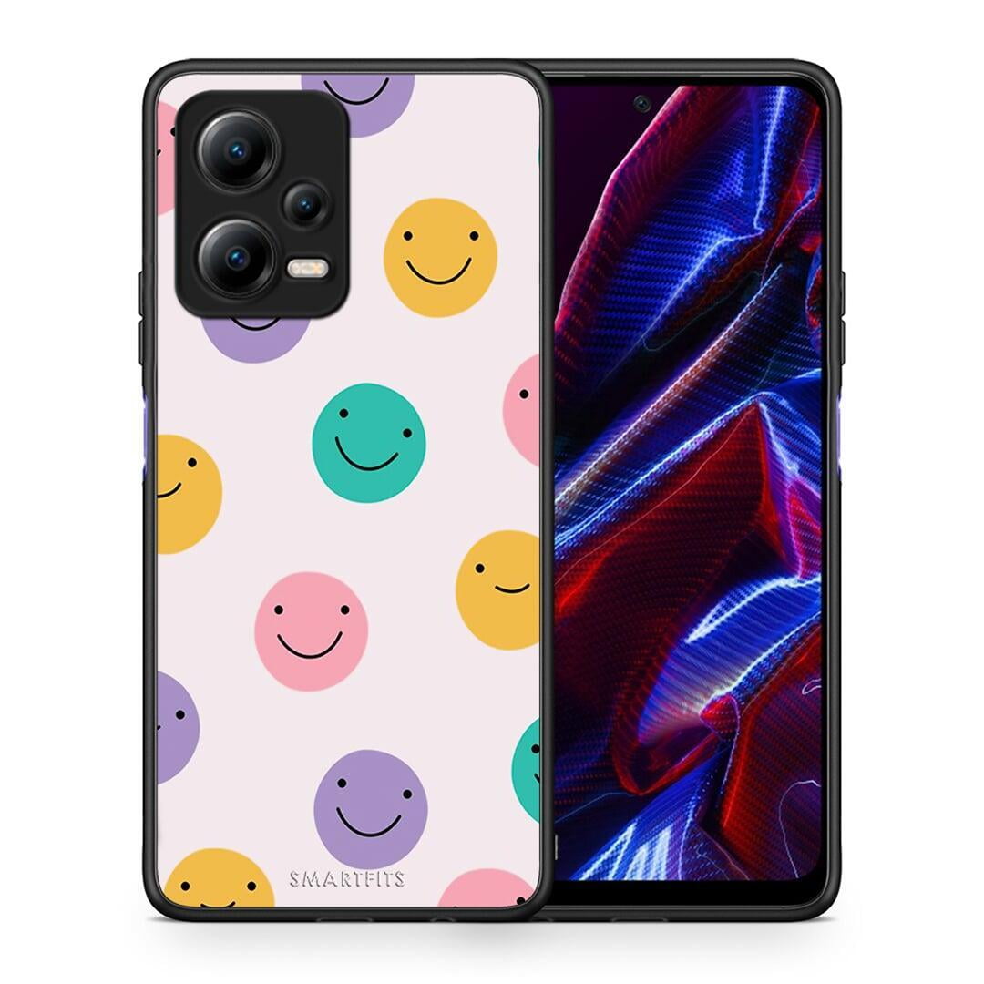 Θήκη Xiaomi Redmi Note 12 5G Smiley Faces από τη Smartfits με σχέδιο στο πίσω μέρος και μαύρο περίβλημα | Xiaomi Redmi Note 12 5G Smiley Faces Case with Colorful Back and Black Bezels