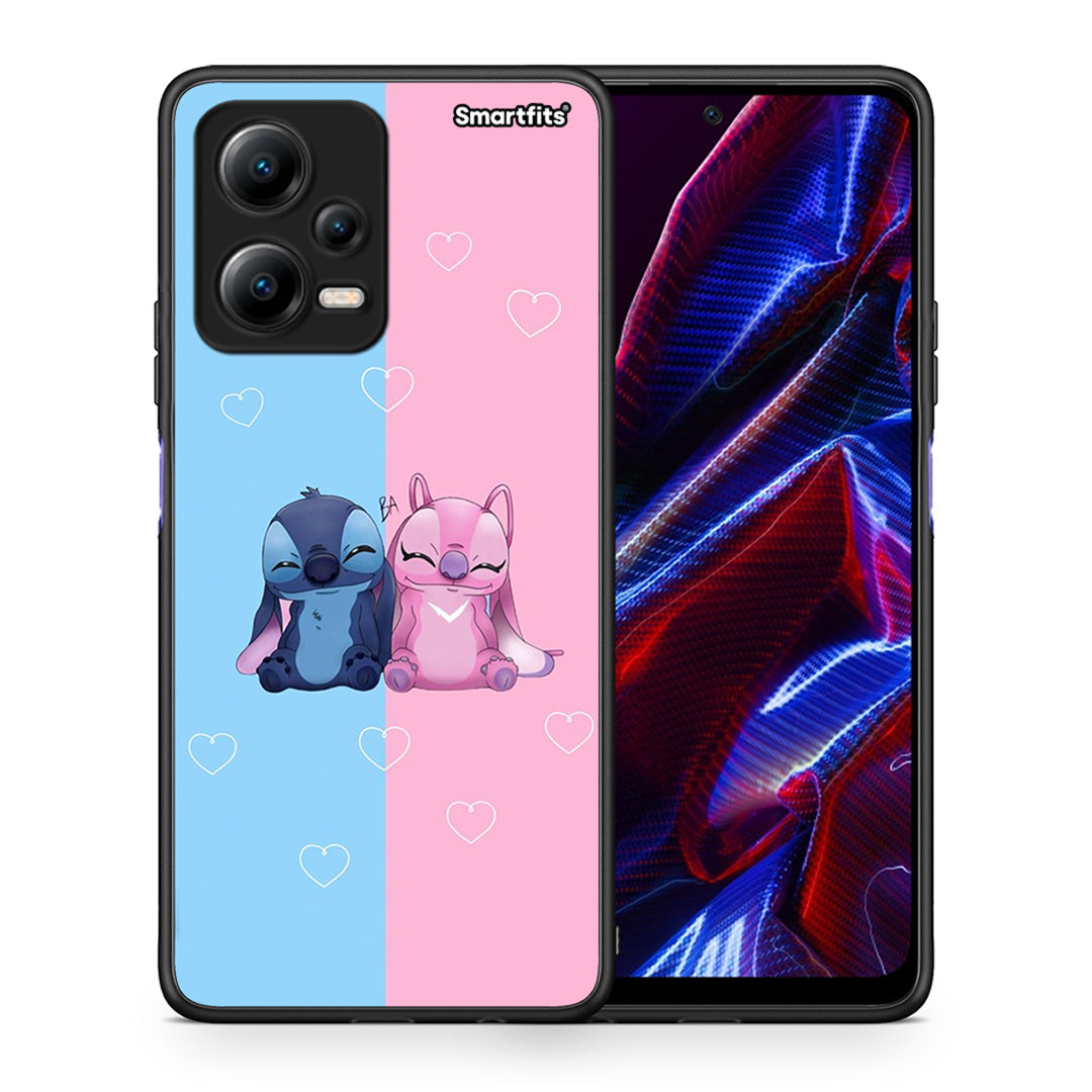 Θήκη Xiaomi Redmi Note 12 5G Stitch And Angel από τη Smartfits με σχέδιο στο πίσω μέρος και μαύρο περίβλημα | Xiaomi Redmi Note 12 5G Stitch And Angel Case with Colorful Back and Black Bezels