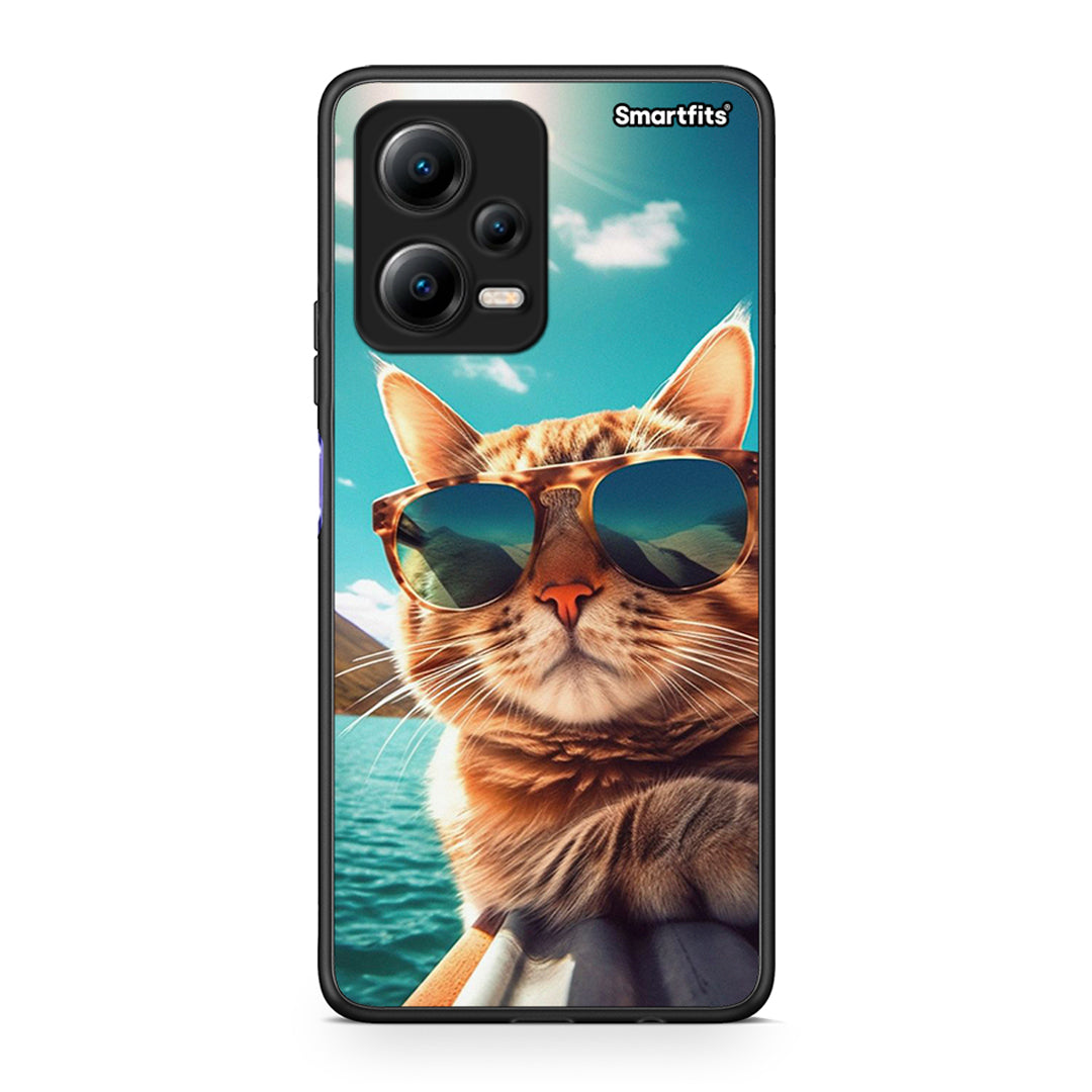 Θήκη Xiaomi Poco X5 5G Dual / Redmi Note 12 5G Summer Cat από τη Smartfits με σχέδιο στο πίσω μέρος και μαύρο περίβλημα | Xiaomi Poco X5 5G Dual / Redmi Note 12 5G Summer Cat Case with Colorful Back and Black Bezels