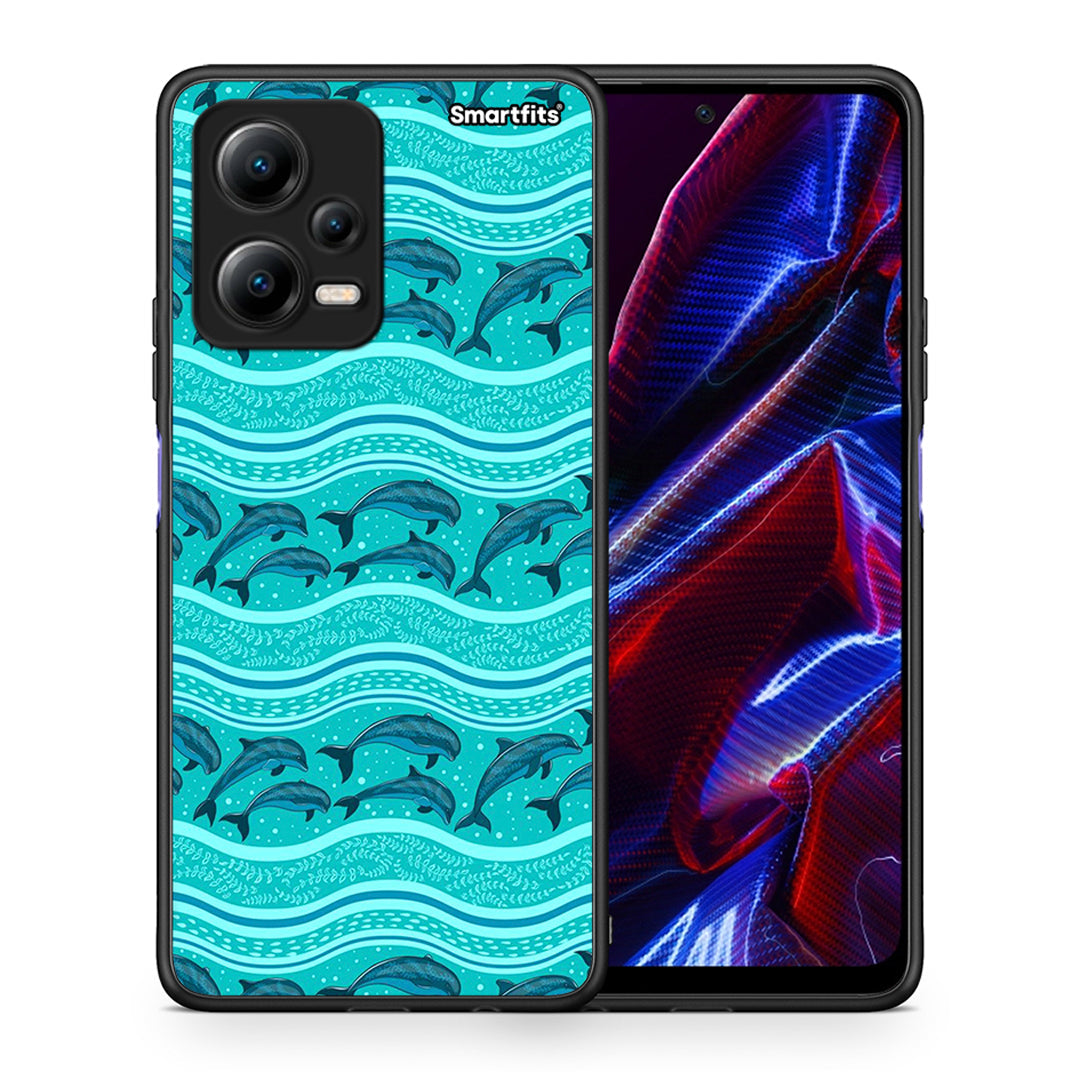 Θήκη Xiaomi Redmi Note 12 5G Swimming Dolphins από τη Smartfits με σχέδιο στο πίσω μέρος και μαύρο περίβλημα | Xiaomi Redmi Note 12 5G Swimming Dolphins Case with Colorful Back and Black Bezels