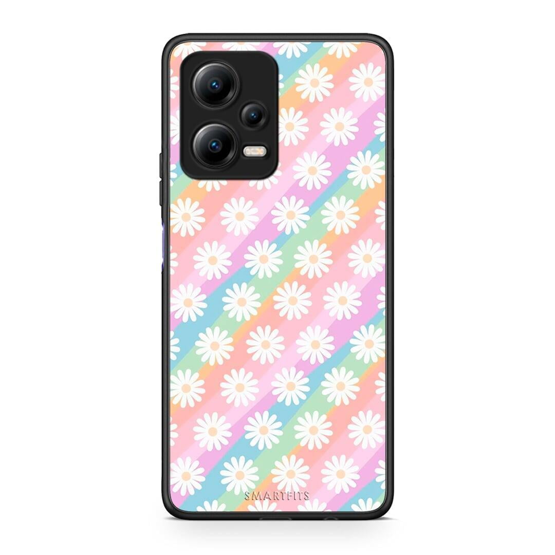 Θήκη Xiaomi Redmi Note 12 5G White Daisies από τη Smartfits με σχέδιο στο πίσω μέρος και μαύρο περίβλημα | Xiaomi Redmi Note 12 5G White Daisies Case with Colorful Back and Black Bezels