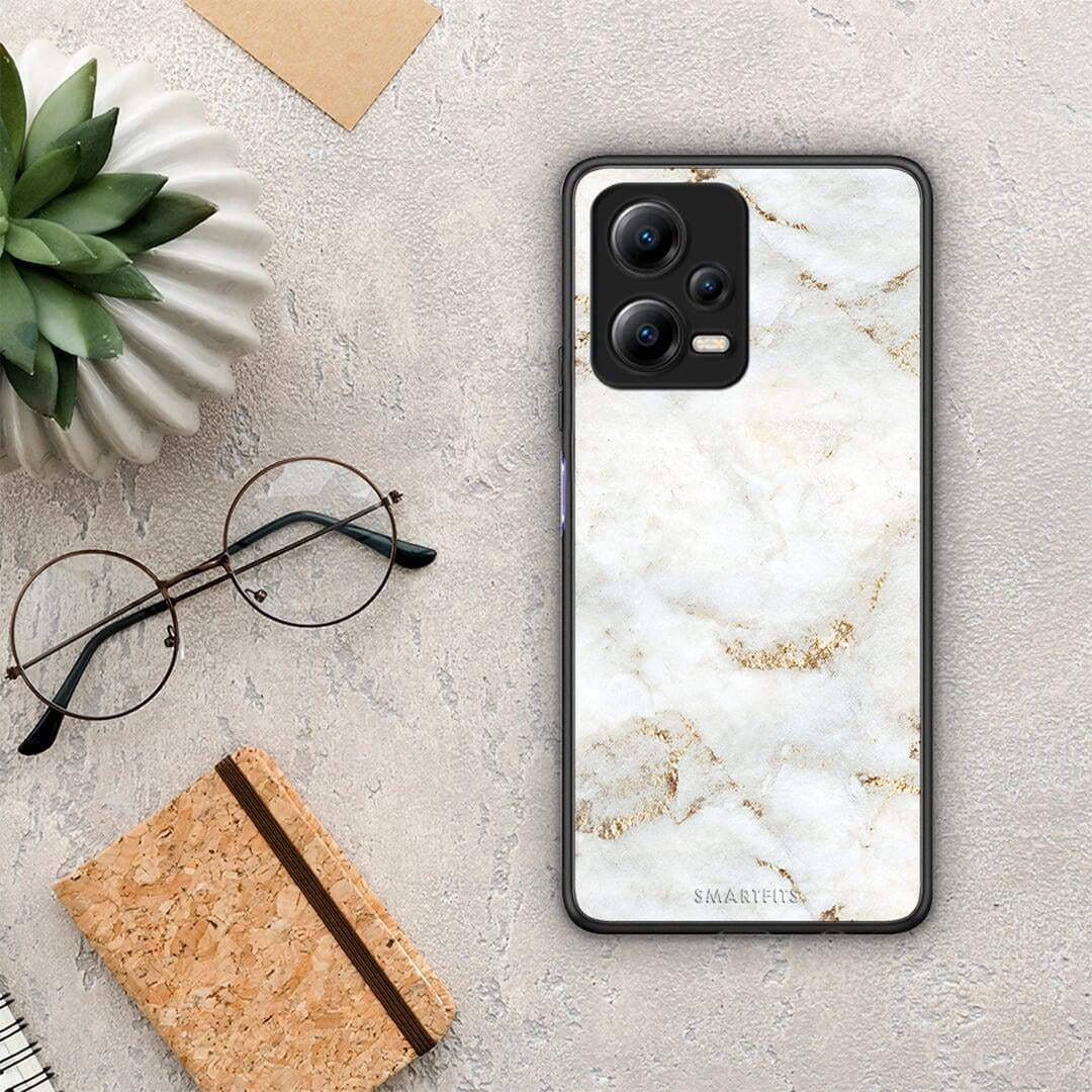 Θήκη Xiaomi Redmi Note 12 5G White Gold Marble από τη Smartfits με σχέδιο στο πίσω μέρος και μαύρο περίβλημα | Xiaomi Redmi Note 12 5G White Gold Marble Case with Colorful Back and Black Bezels