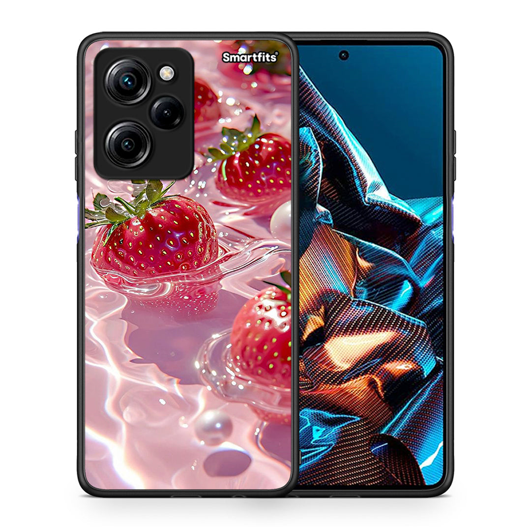 Θήκη Xiaomi Poco X5 Pro 5G Dual Juicy Strawberries από τη Smartfits με σχέδιο στο πίσω μέρος και μαύρο περίβλημα | Xiaomi Poco X5 Pro 5G Dual Juicy Strawberries Case with Colorful Back and Black Bezels