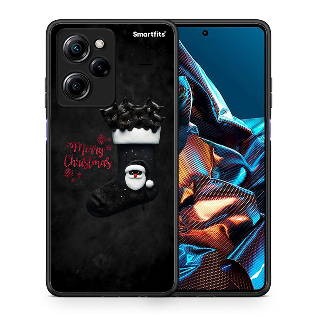 Θήκη Xiaomi Poco X5 Pro 5G Dual Merry Cat Christmas από τη Smartfits με σχέδιο στο πίσω μέρος και μαύρο περίβλημα | Xiaomi Poco X5 Pro 5G Dual Merry Cat Christmas Case with Colorful Back and Black Bezels