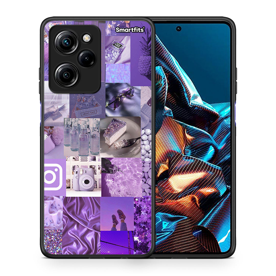 Θήκη Xiaomi Poco X5 Pro 5G Dual Purple Aesthetic Collage από τη Smartfits με σχέδιο στο πίσω μέρος και μαύρο περίβλημα | Xiaomi Poco X5 Pro 5G Dual Purple Aesthetic Collage Case with Colorful Back and Black Bezels