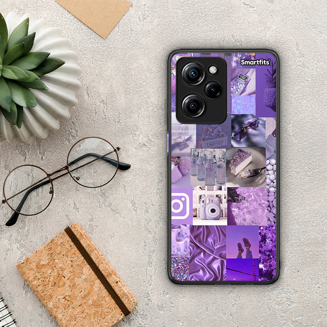 Θήκη Xiaomi Poco X5 Pro 5G Dual Purple Aesthetic Collage από τη Smartfits με σχέδιο στο πίσω μέρος και μαύρο περίβλημα | Xiaomi Poco X5 Pro 5G Dual Purple Aesthetic Collage Case with Colorful Back and Black Bezels