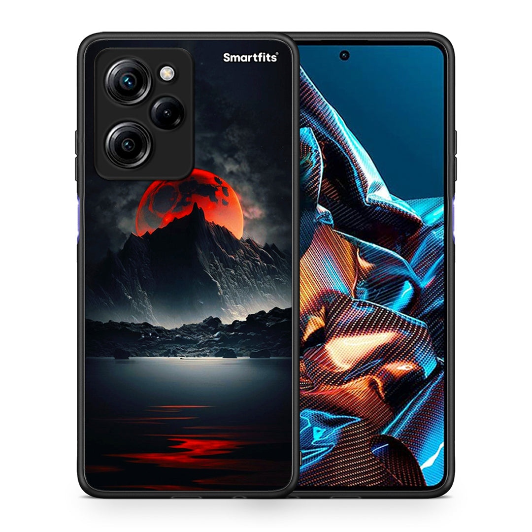 Θήκη Xiaomi Poco X5 Pro 5G Dual Red Full Moon από τη Smartfits με σχέδιο στο πίσω μέρος και μαύρο περίβλημα | Xiaomi Poco X5 Pro 5G Dual Red Full Moon Case with Colorful Back and Black Bezels