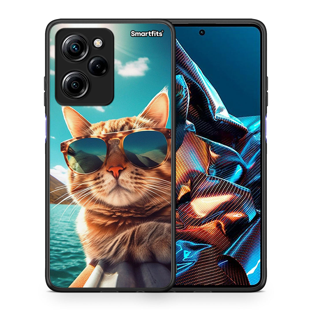 Θήκη Xiaomi Poco X5 Pro 5G Dual Summer Cat από τη Smartfits με σχέδιο στο πίσω μέρος και μαύρο περίβλημα | Xiaomi Poco X5 Pro 5G Dual Summer Cat Case with Colorful Back and Black Bezels