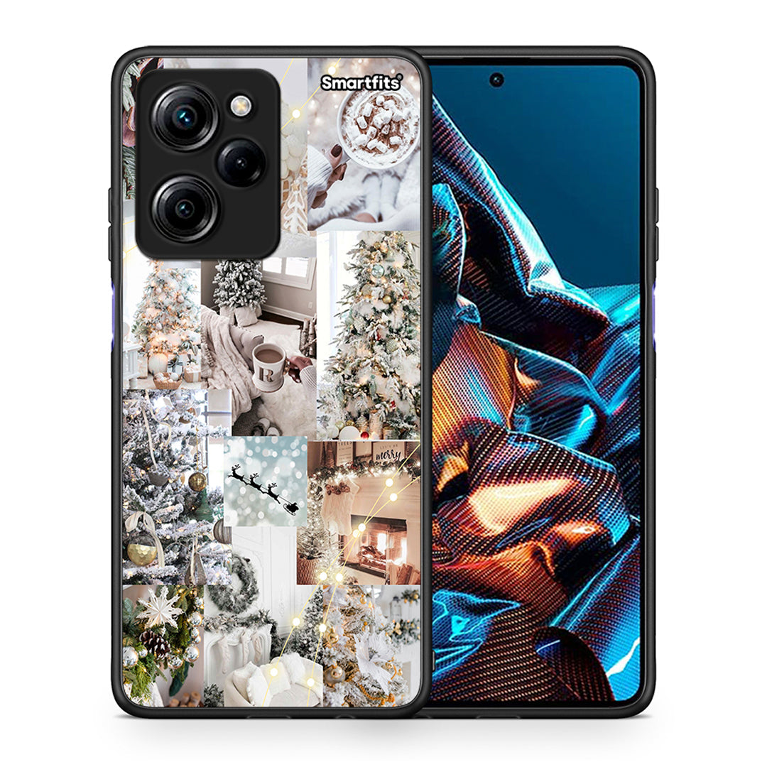 Θήκη Xiaomi Poco X5 Pro 5G Dual White Christmas από τη Smartfits με σχέδιο στο πίσω μέρος και μαύρο περίβλημα | Xiaomi Poco X5 Pro 5G Dual White Christmas Case with Colorful Back and Black Bezels