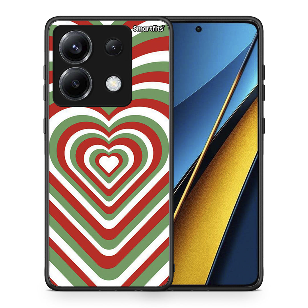 Θήκη Xiaomi Poco X6 Christmas Hearts από τη Smartfits με σχέδιο στο πίσω μέρος και μαύρο περίβλημα | Xiaomi Poco X6 Christmas Hearts case with colorful back and black bezels