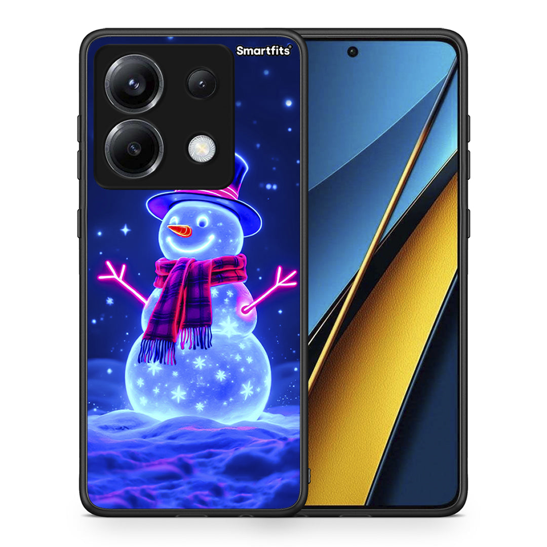 Θήκη Xiaomi Poco X6 Christmas Neon Snowman από τη Smartfits με σχέδιο στο πίσω μέρος και μαύρο περίβλημα | Xiaomi Poco X6 Christmas Neon Snowman case with colorful back and black bezels