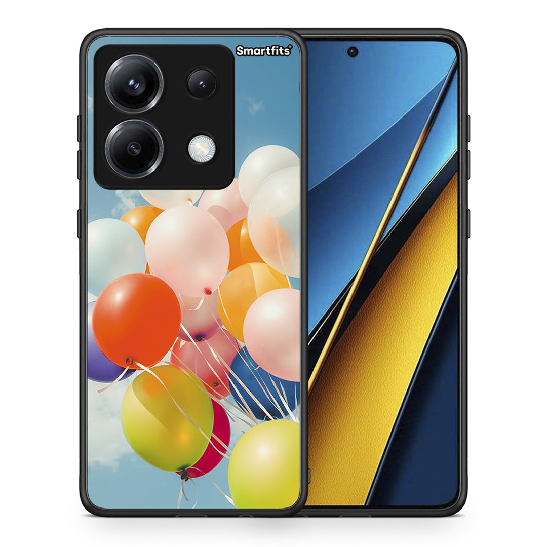 Θήκη Xiaomi Poco X6 Colorful Balloons από τη Smartfits με σχέδιο στο πίσω μέρος και μαύρο περίβλημα | Xiaomi Poco X6 Colorful Balloons case with colorful back and black bezels