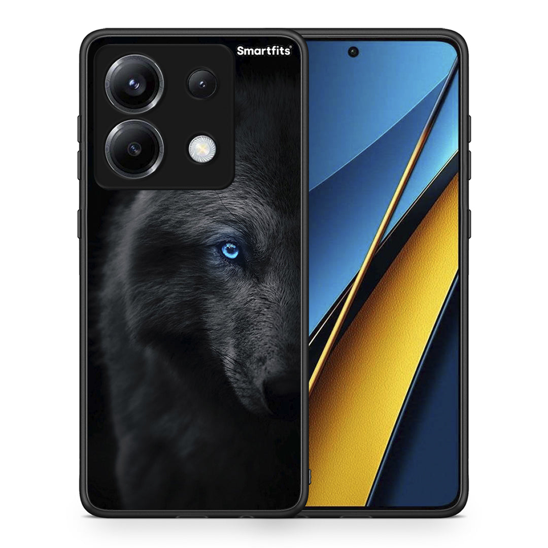 Θήκη Xiaomi Poco X6 Dark Wolf από τη Smartfits με σχέδιο στο πίσω μέρος και μαύρο περίβλημα | Xiaomi Poco X6 Dark Wolf case with colorful back and black bezels