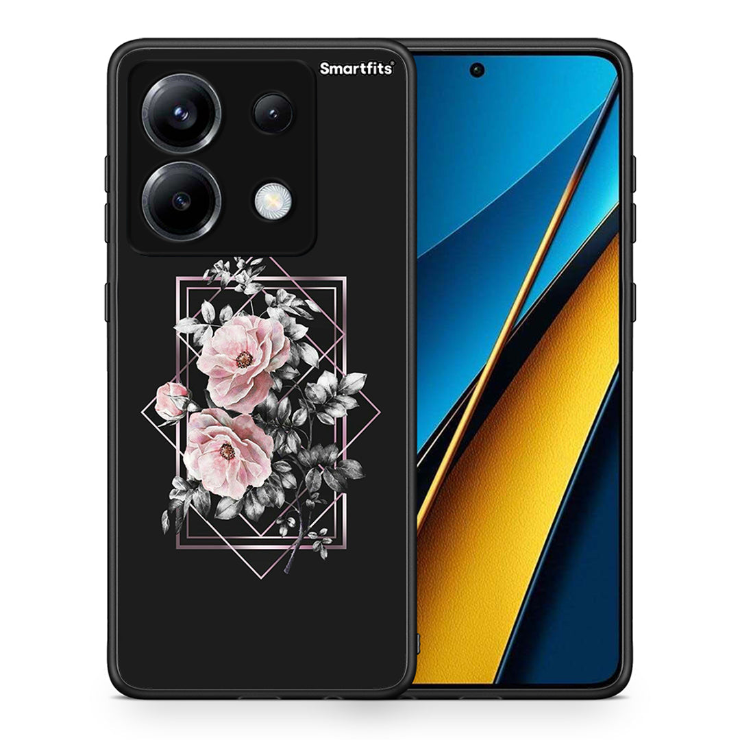 Θήκη Xiaomi Poco X6 Frame Flower από τη Smartfits με σχέδιο στο πίσω μέρος και μαύρο περίβλημα | Xiaomi Poco X6 Frame Flower case with colorful back and black bezels
