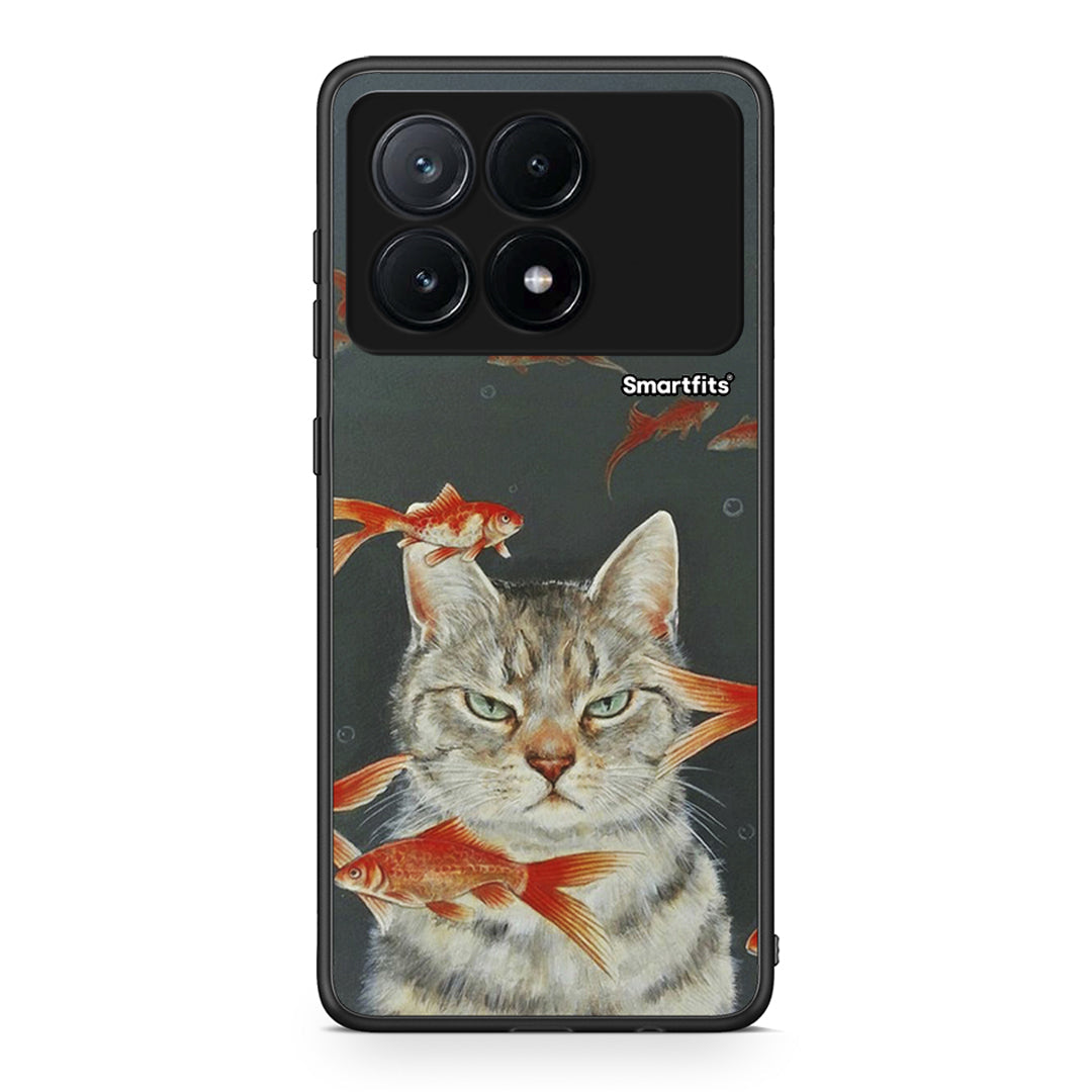 Xiaomi Poco X6 Pro 5G Cat Goldfish θήκη από τη Smartfits με σχέδιο στο πίσω μέρος και μαύρο περίβλημα | Smartphone case with colorful back and black bezels by Smartfits