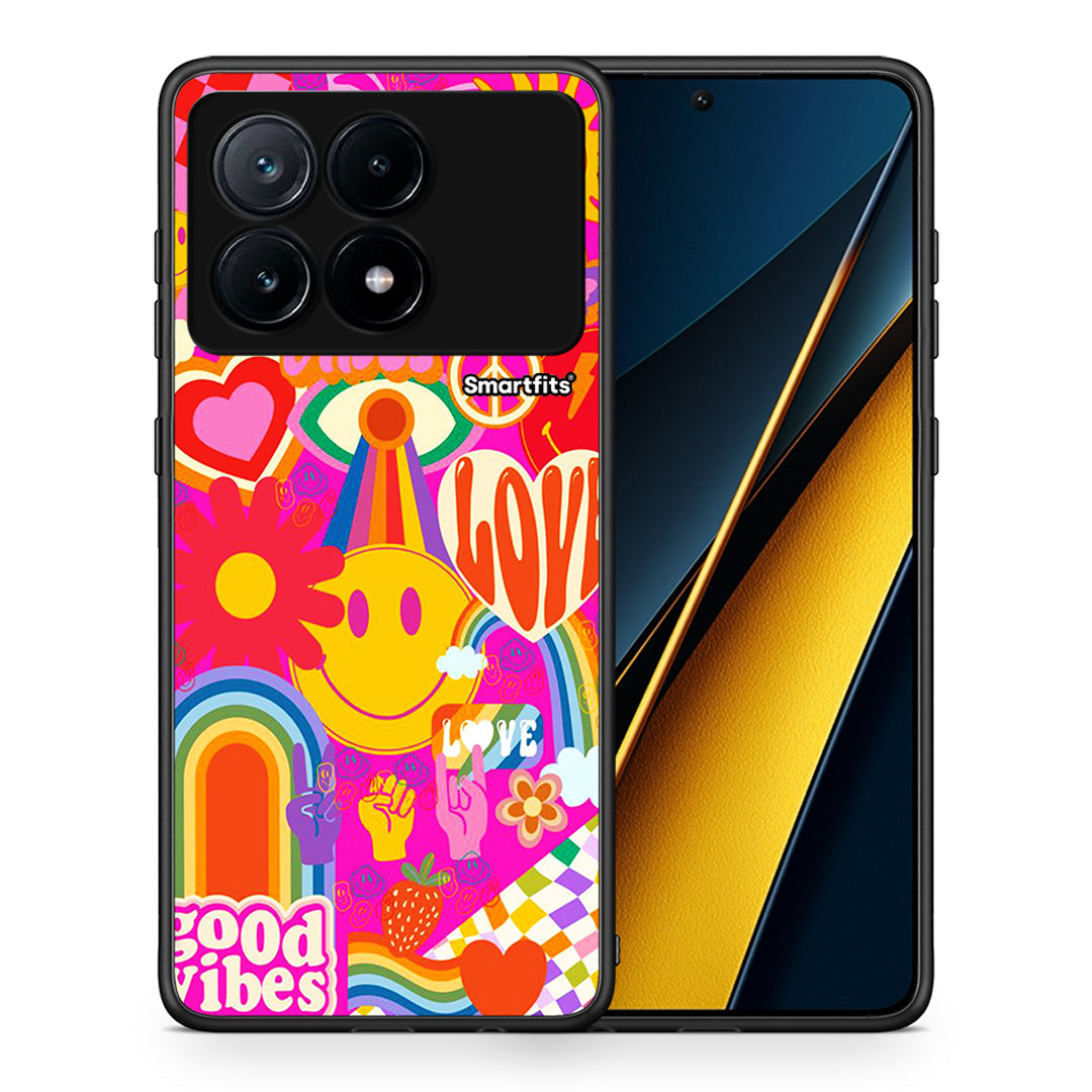 Θήκη Xiaomi Poco X6 Pro 5G Hippie Love από τη Smartfits με σχέδιο στο πίσω μέρος και μαύρο περίβλημα | Xiaomi Poco X6 Pro 5G Hippie Love case with colorful back and black bezels