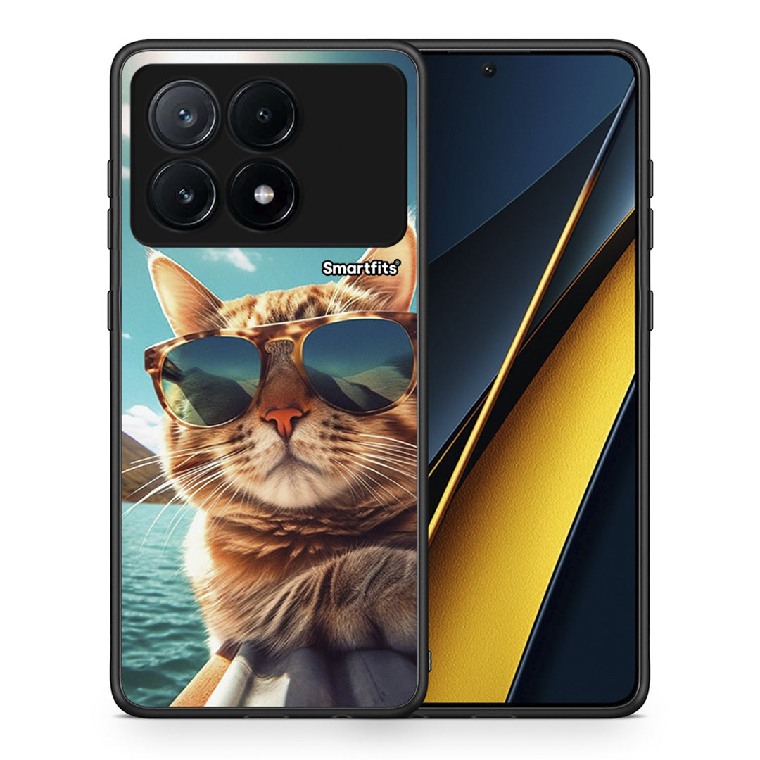 Θήκη Xiaomi Poco X6 Pro 5G Summer Cat από τη Smartfits με σχέδιο στο πίσω μέρος και μαύρο περίβλημα | Xiaomi Poco X6 Pro 5G Summer Cat case with colorful back and black bezels