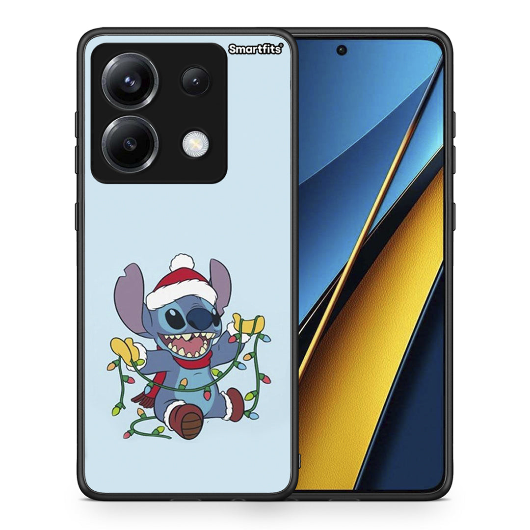 Θήκη Xiaomi Poco X6 Santa Stich από τη Smartfits με σχέδιο στο πίσω μέρος και μαύρο περίβλημα | Xiaomi Poco X6 Santa Stich case with colorful back and black bezels