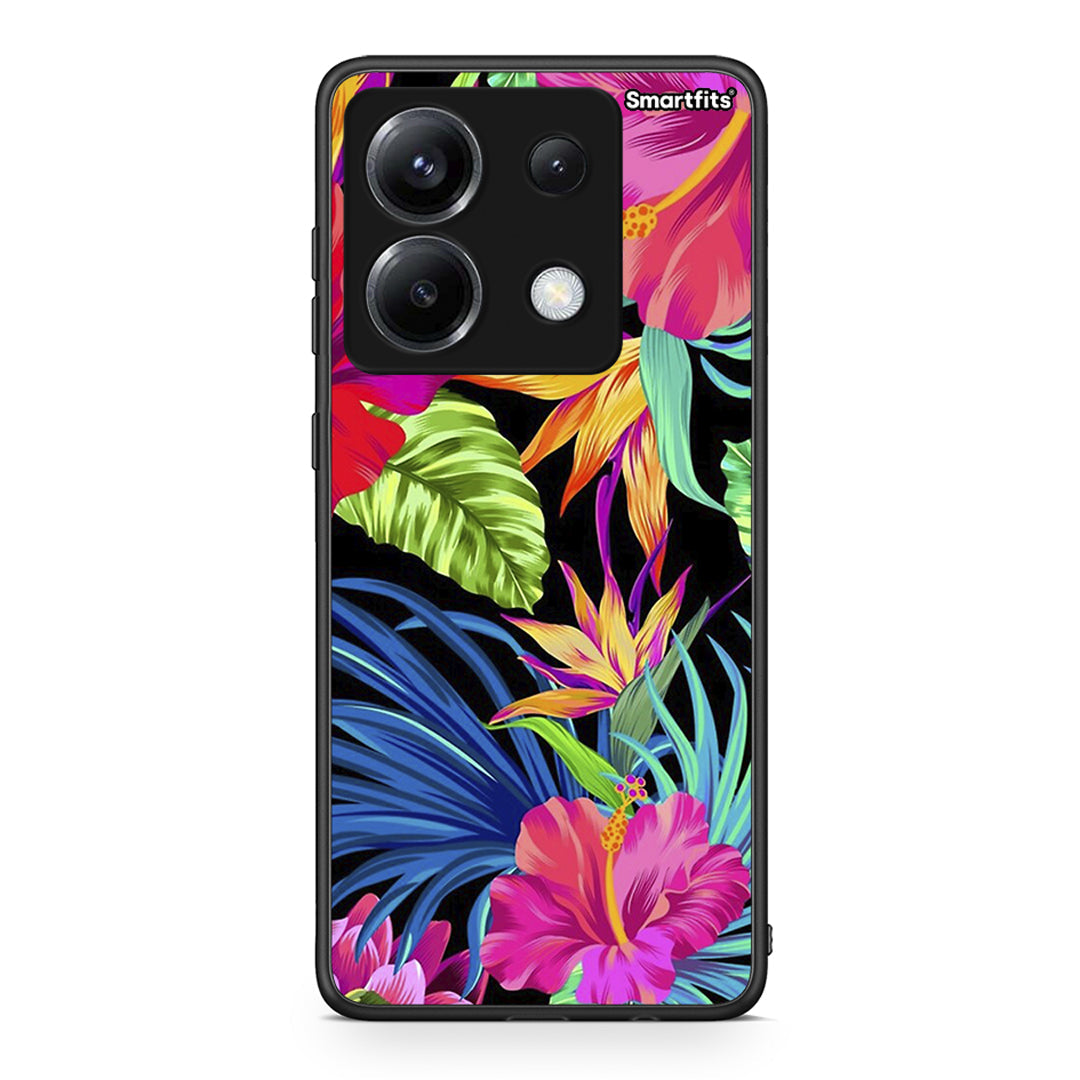 Xiaomi Poco X6 Tropical Flowers θήκη από τη Smartfits με σχέδιο στο πίσω μέρος και μαύρο περίβλημα | Smartphone case with colorful back and black bezels by Smartfits