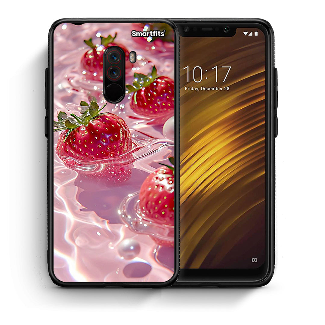 Θήκη Xiaomi Pocophone F1 Juicy Strawberries από τη Smartfits με σχέδιο στο πίσω μέρος και μαύρο περίβλημα | Xiaomi Pocophone F1 Juicy Strawberries case with colorful back and black bezels