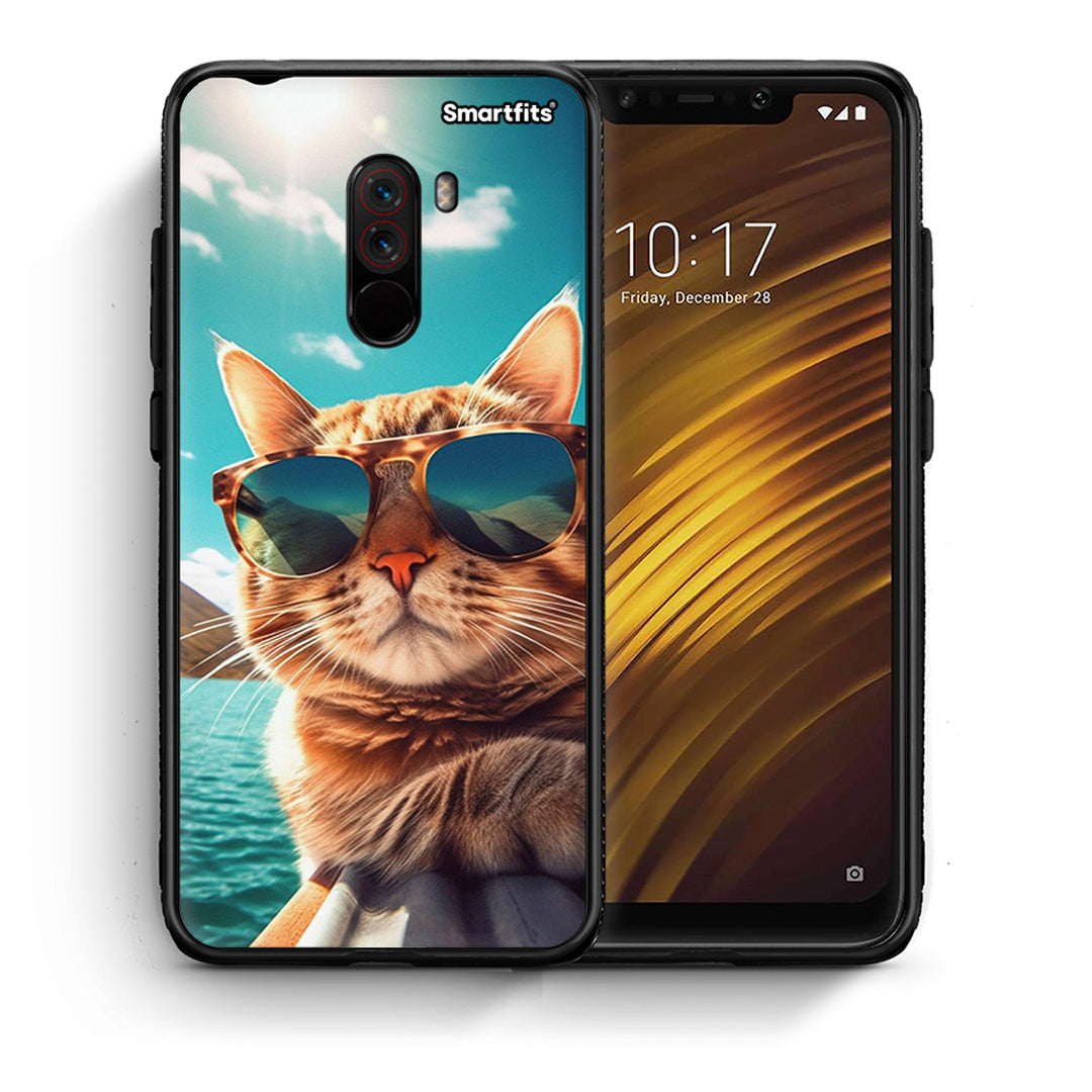 Θήκη Xiaomi Pocophone F1 Summer Cat από τη Smartfits με σχέδιο στο πίσω μέρος και μαύρο περίβλημα | Xiaomi Pocophone F1 Summer Cat case with colorful back and black bezels