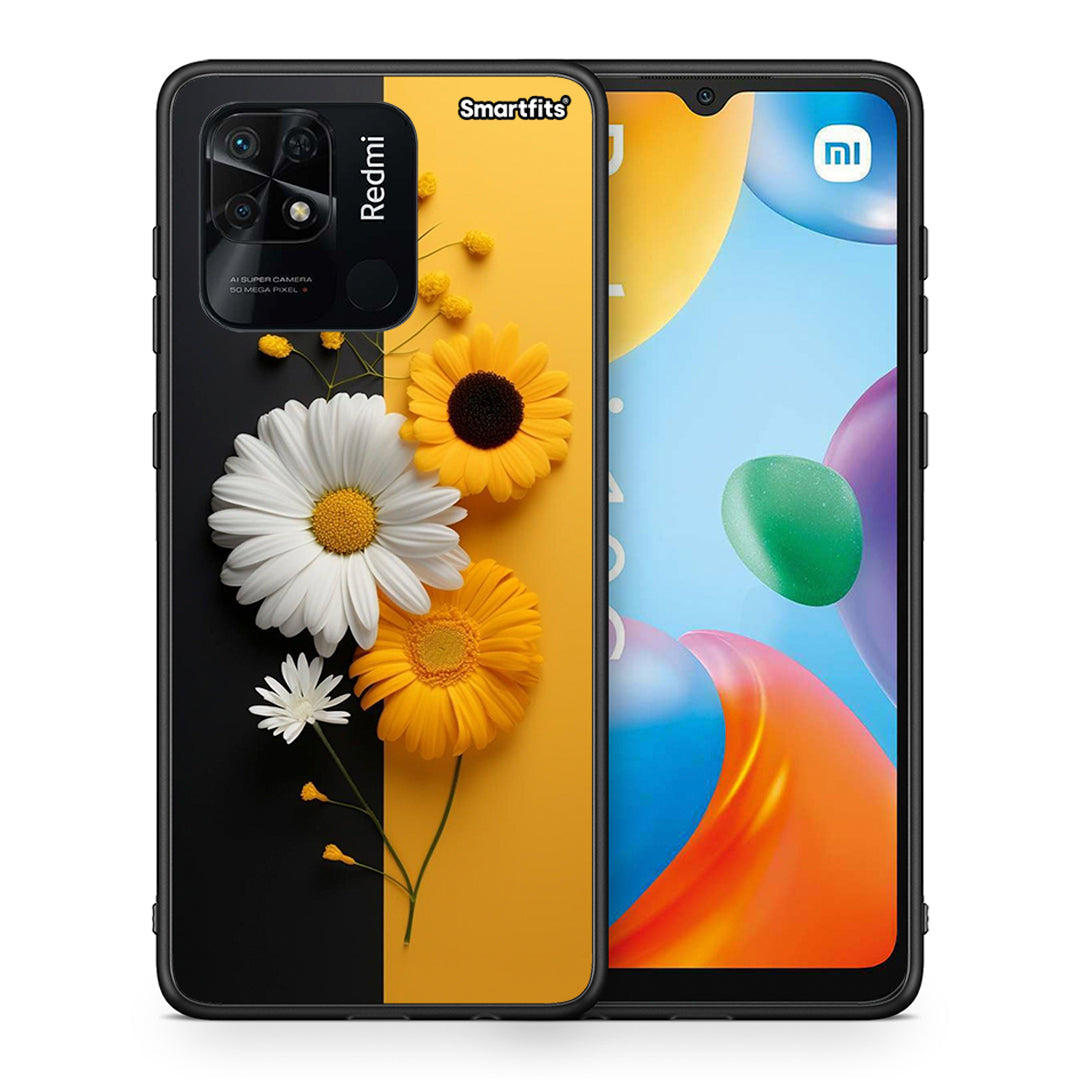 Θήκη Xiaomi Redmi 10C Yellow Daisies από τη Smartfits με σχέδιο στο πίσω μέρος και μαύρο περίβλημα | Xiaomi Redmi 10C Yellow Daisies case with colorful back and black bezels