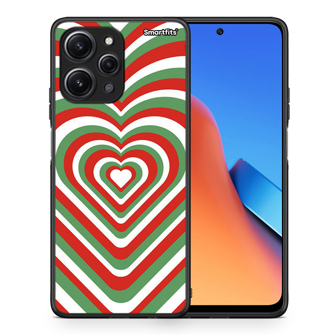 Θήκη Xiaomi Redmi 12 4G Christmas Hearts από τη Smartfits με σχέδιο στο πίσω μέρος και μαύρο περίβλημα | Xiaomi Redmi 12 4G Christmas Hearts case with colorful back and black bezels