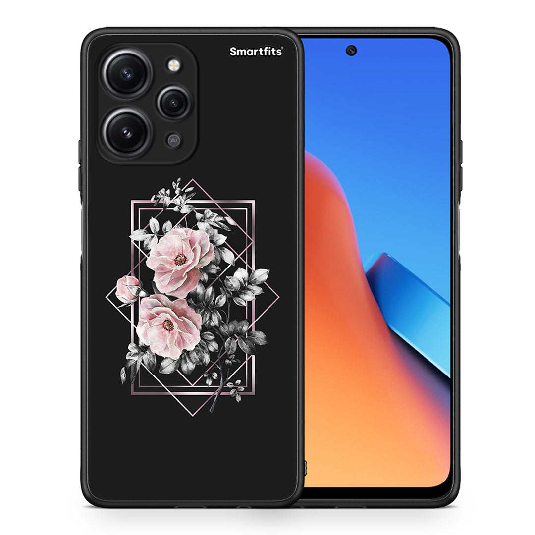 Θήκη Xiaomi Redmi 12 4G Frame Flower από τη Smartfits με σχέδιο στο πίσω μέρος και μαύρο περίβλημα | Xiaomi Redmi 12 4G Frame Flower case with colorful back and black bezels