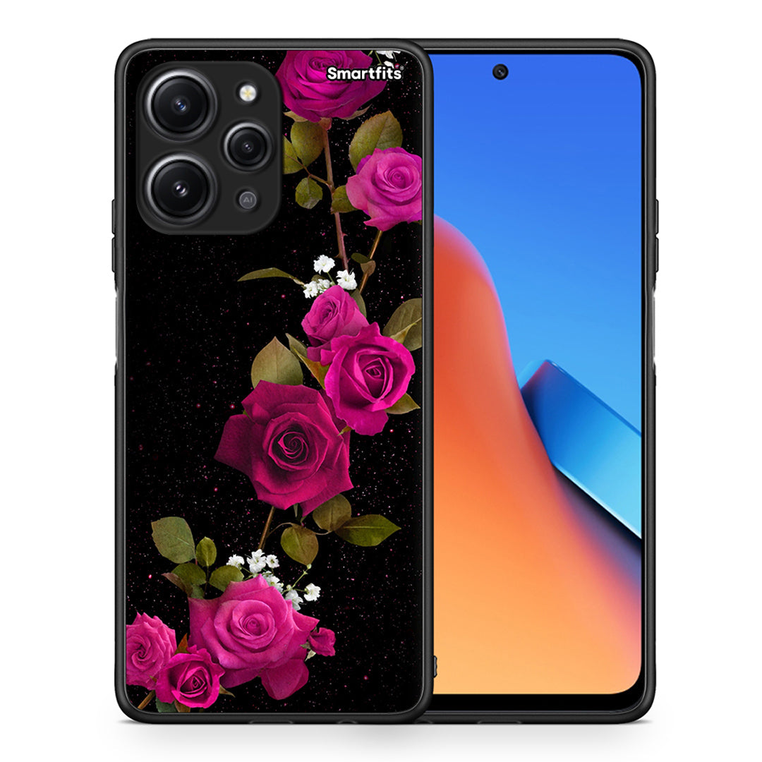 Θήκη Xiaomi Redmi 12 4G Red Roses Flower από τη Smartfits με σχέδιο στο πίσω μέρος και μαύρο περίβλημα | Xiaomi Redmi 12 4G Red Roses Flower case with colorful back and black bezels