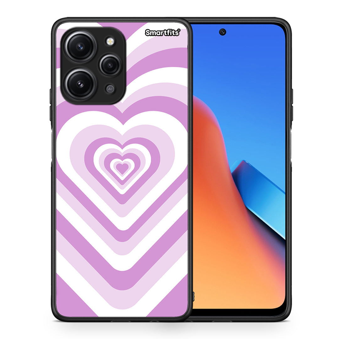 Θήκη Xiaomi Redmi 12 4G Lilac Hearts από τη Smartfits με σχέδιο στο πίσω μέρος και μαύρο περίβλημα | Xiaomi Redmi 12 4G Lilac Hearts case with colorful back and black bezels