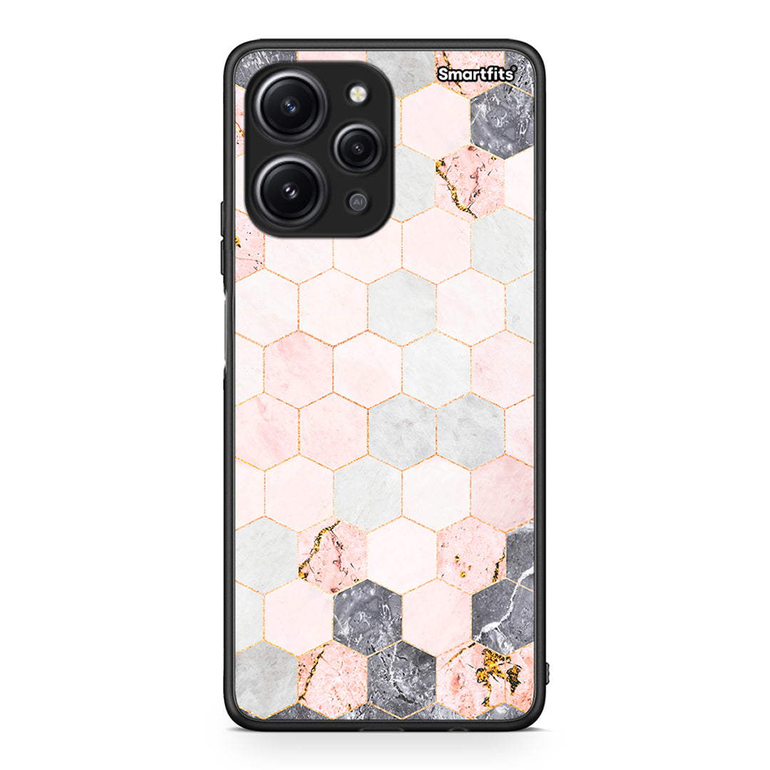 4 - Xiaomi Redmi 12 4G Hexagon Pink Marble case, cover, bumper