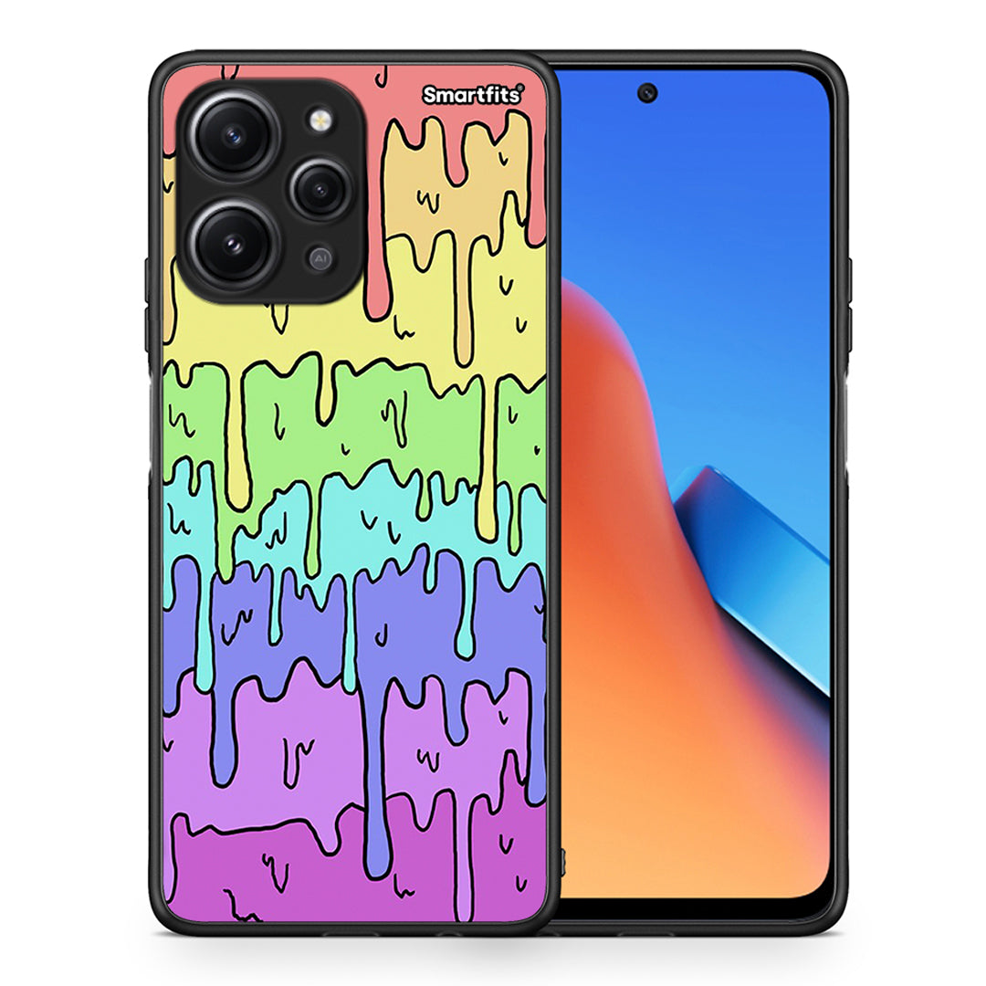 Θήκη Xiaomi Redmi 12 4G Melting Rainbow από τη Smartfits με σχέδιο στο πίσω μέρος και μαύρο περίβλημα | Xiaomi Redmi 12 4G Melting Rainbow case with colorful back and black bezels