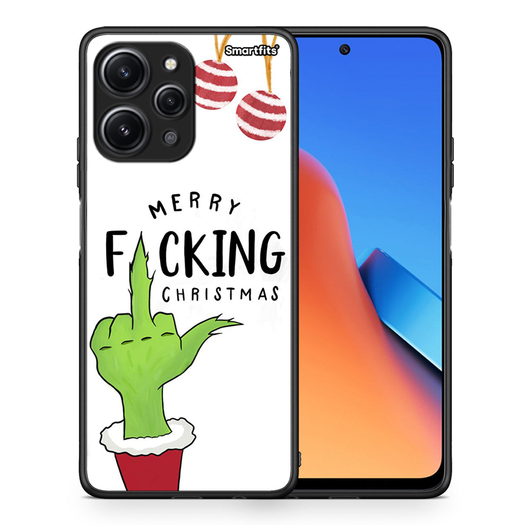 Θήκη Xiaomi Redmi 12 4G Merry F Xmas από τη Smartfits με σχέδιο στο πίσω μέρος και μαύρο περίβλημα | Xiaomi Redmi 12 4G Merry F Xmas case with colorful back and black bezels