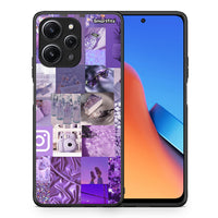 Thumbnail for Θήκη Xiaomi Redmi 12 4G Purple Aesthetic Collage από τη Smartfits με σχέδιο στο πίσω μέρος και μαύρο περίβλημα | Xiaomi Redmi 12 4G Purple Aesthetic Collage case with colorful back and black bezels