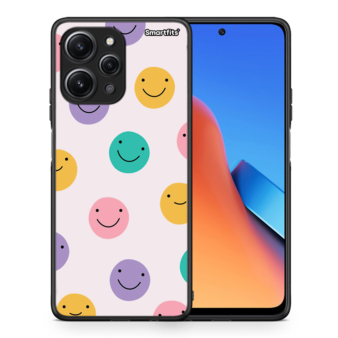 Θήκη Xiaomi Redmi 12 4G Smiley Faces από τη Smartfits με σχέδιο στο πίσω μέρος και μαύρο περίβλημα | Xiaomi Redmi 12 4G Smiley Faces case with colorful back and black bezels