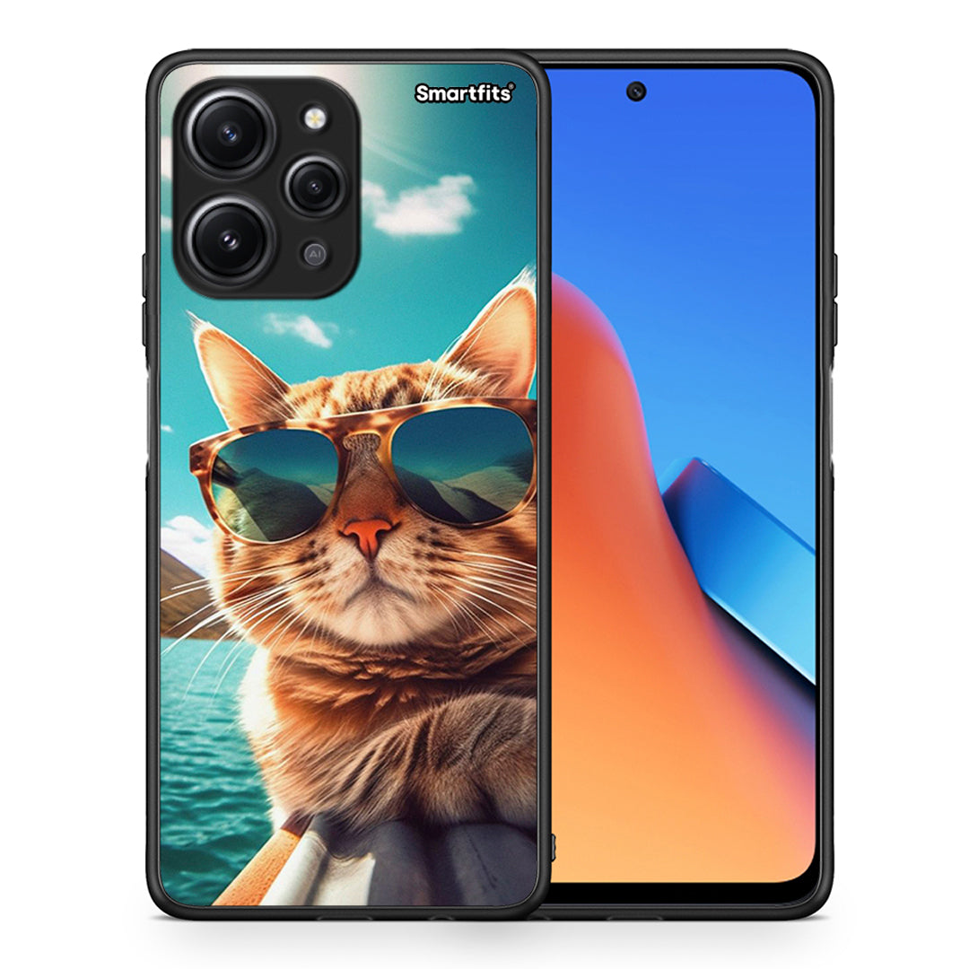 Θήκη Xiaomi Redmi 12 4G Summer Cat από τη Smartfits με σχέδιο στο πίσω μέρος και μαύρο περίβλημα | Xiaomi Redmi 12 4G Summer Cat case with colorful back and black bezels